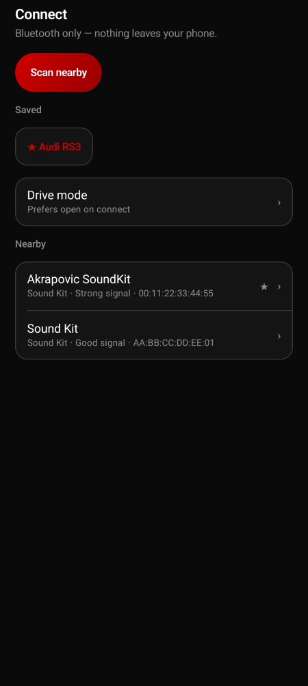 Scanning for nearby Sound Kit BLE receivers.