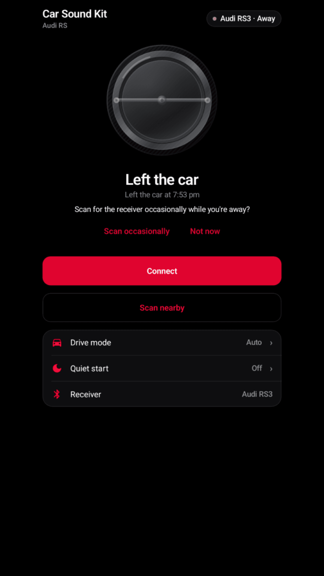 Home screen after leaving the car, with the valve dimmed.